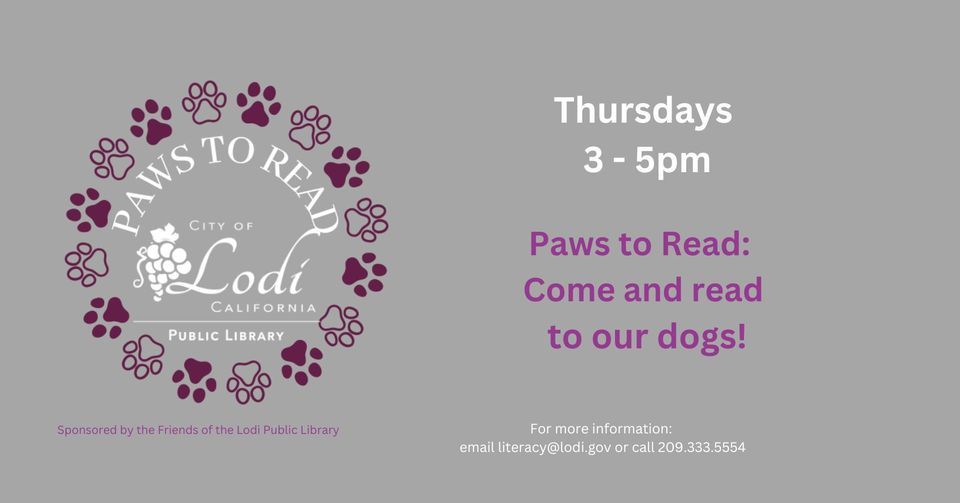 Paws to Read at your Lodi Public Library , Lodi Public Library, 2 March