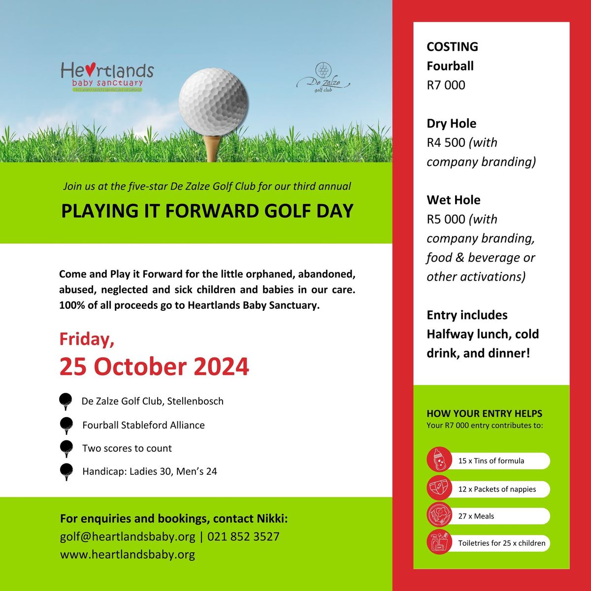 Playing it Forward - 3rd key annual fundraiser - 5* golf day at De Zalze