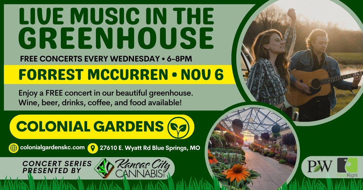 FREE concert in The Greenhouse: Forrest McCurren on Wed., November 6 at 6PM