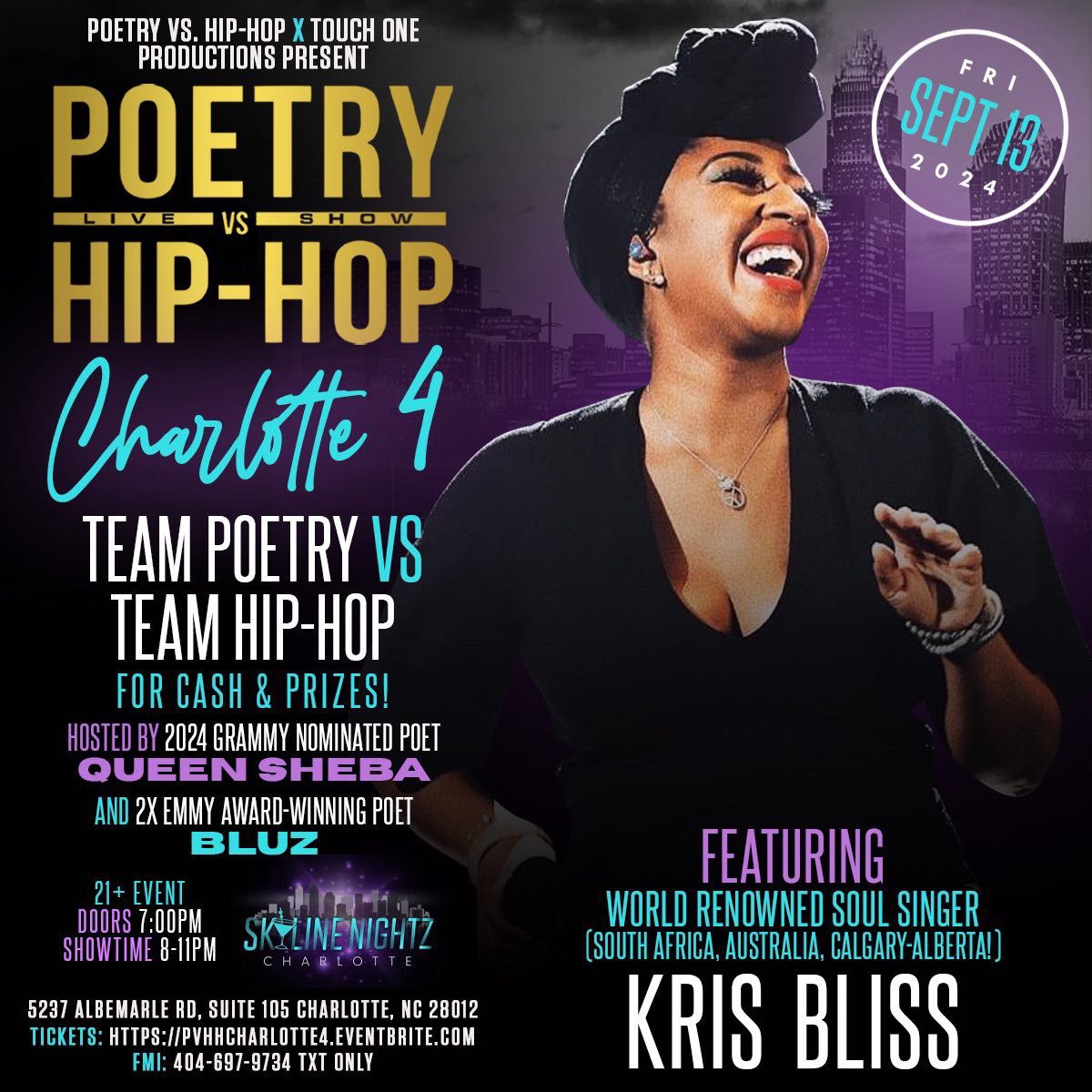 Poetry vs Hip-Hop Charlotte-4! Soul Singer Kris Bliss x Queen Sheba & Bluz