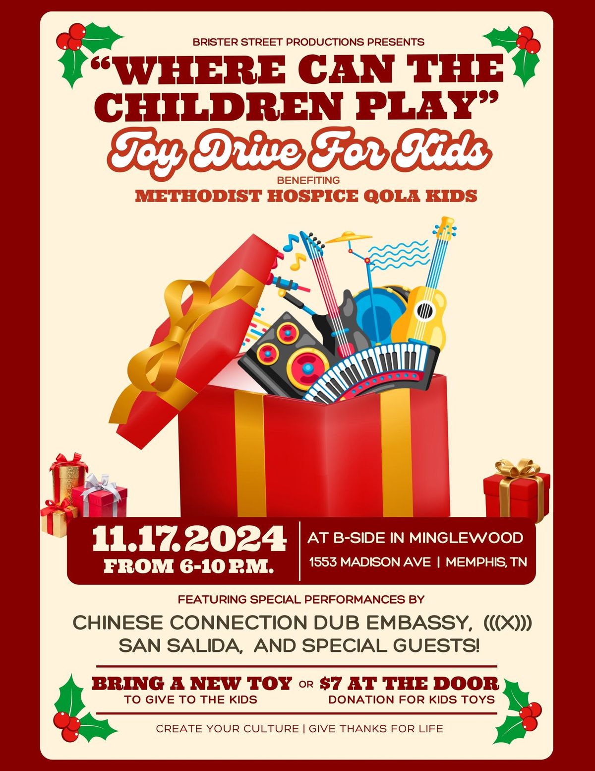 "Where Can The Children Play" Toy Drive For Kids 11-17-24