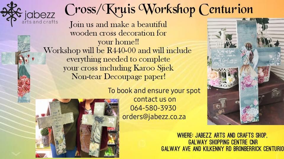 Kruis\/Cross MixedMedia, KarooSjiek Decoupage,R485.00, 24Jul,1,5,17,30 Aug,9,21Sep,4Oct,4,23Nov,12Dec