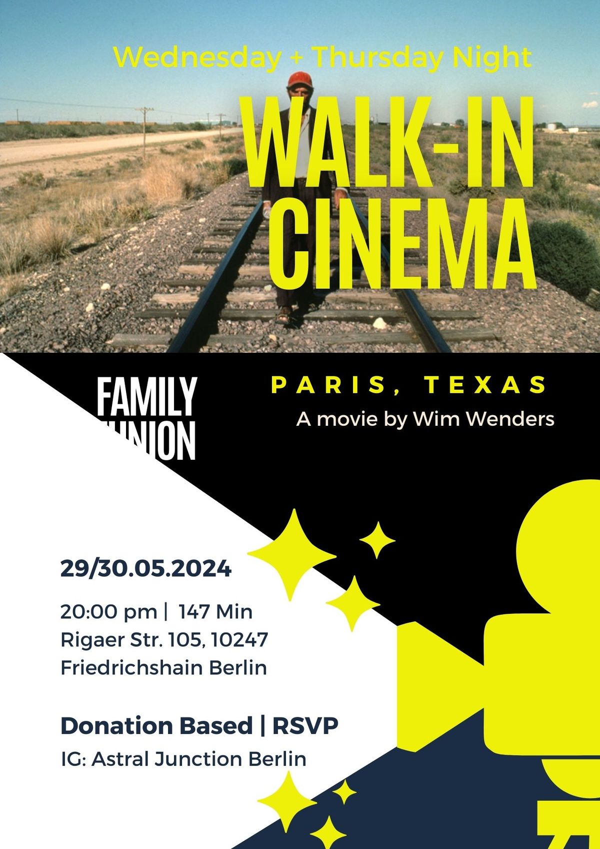 WALK-IN CINEMA EVENING feat. "PARIS, TEXAS\u201c by "WIM WENDERS\u201d