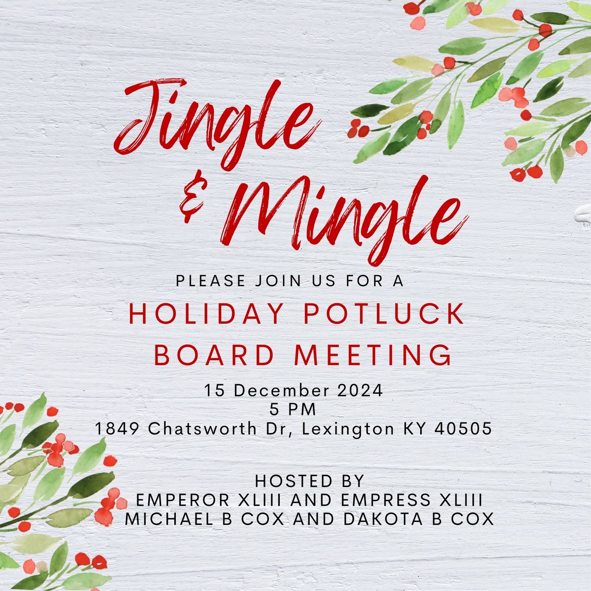 Holiday Potluck and Board of Directors Meeting , 1849 Chatsworth Dr