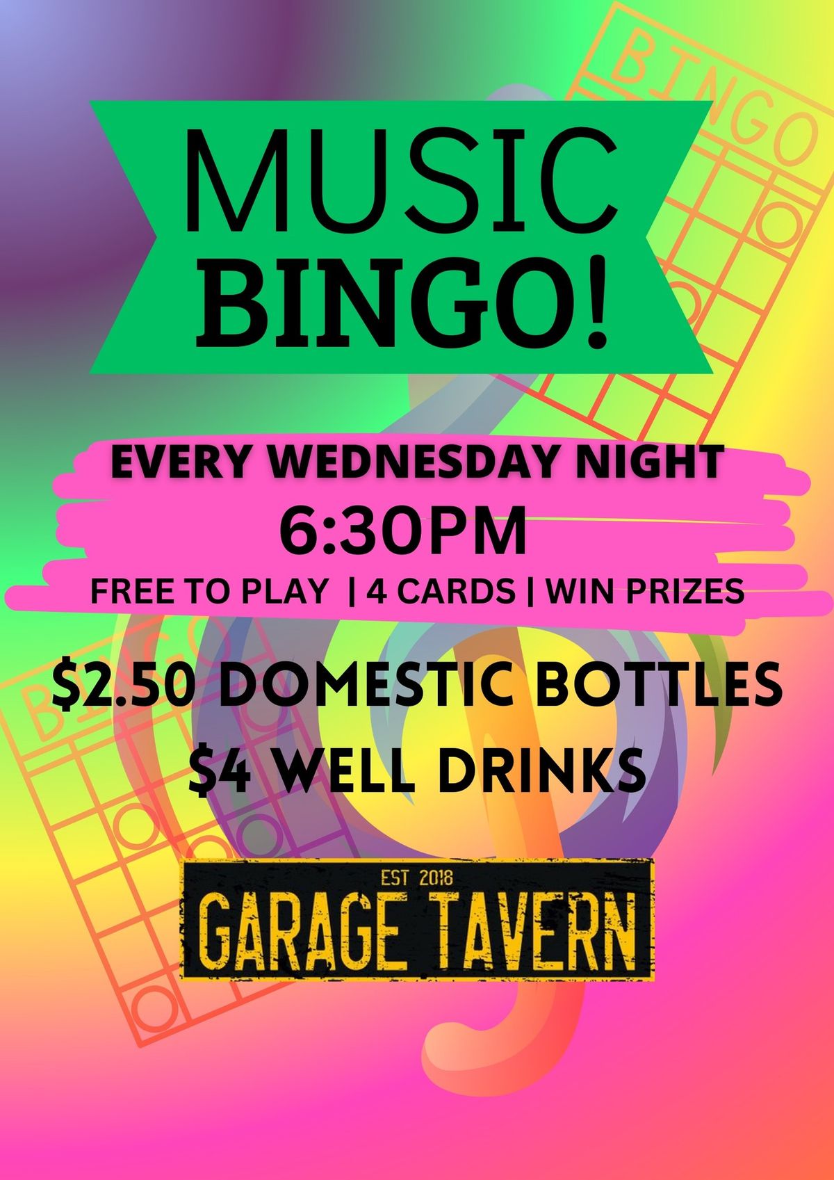 Music Bingo EVERY WEDNESDAY! 