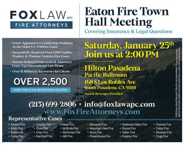 In Person Town Hall Meeting For Eaton Fire Victims