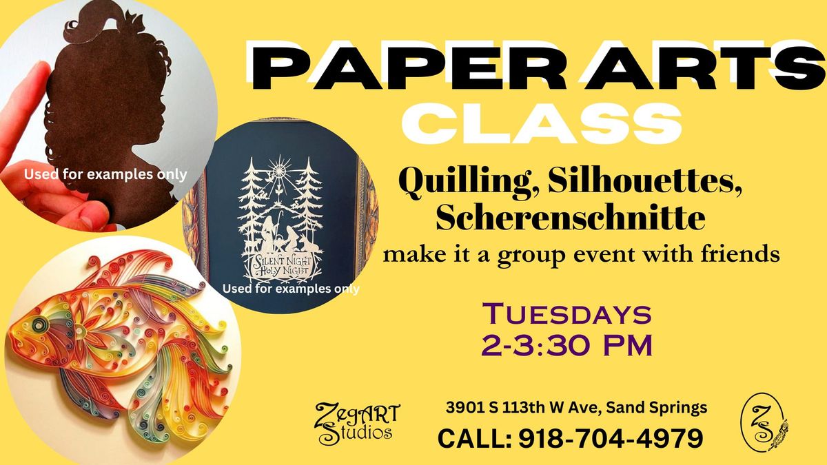 Paper Art class @ ZegART Studios: quilling, silhouettes, Sherenschnitte and 3D