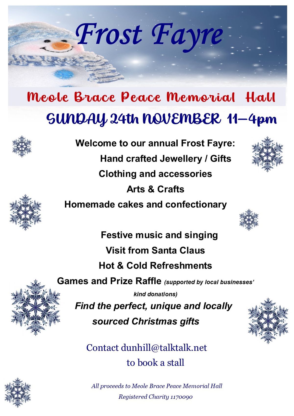 Meole Brace Peace Memorial Hall Frost Fayre