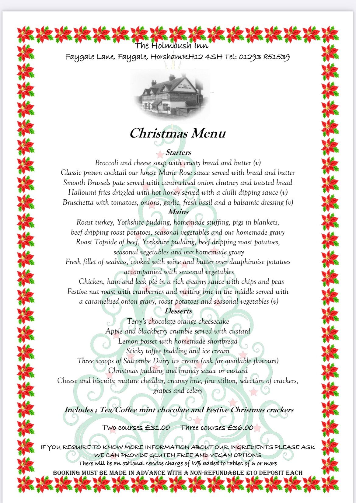 Christmas Menu at The Holmbush Inn