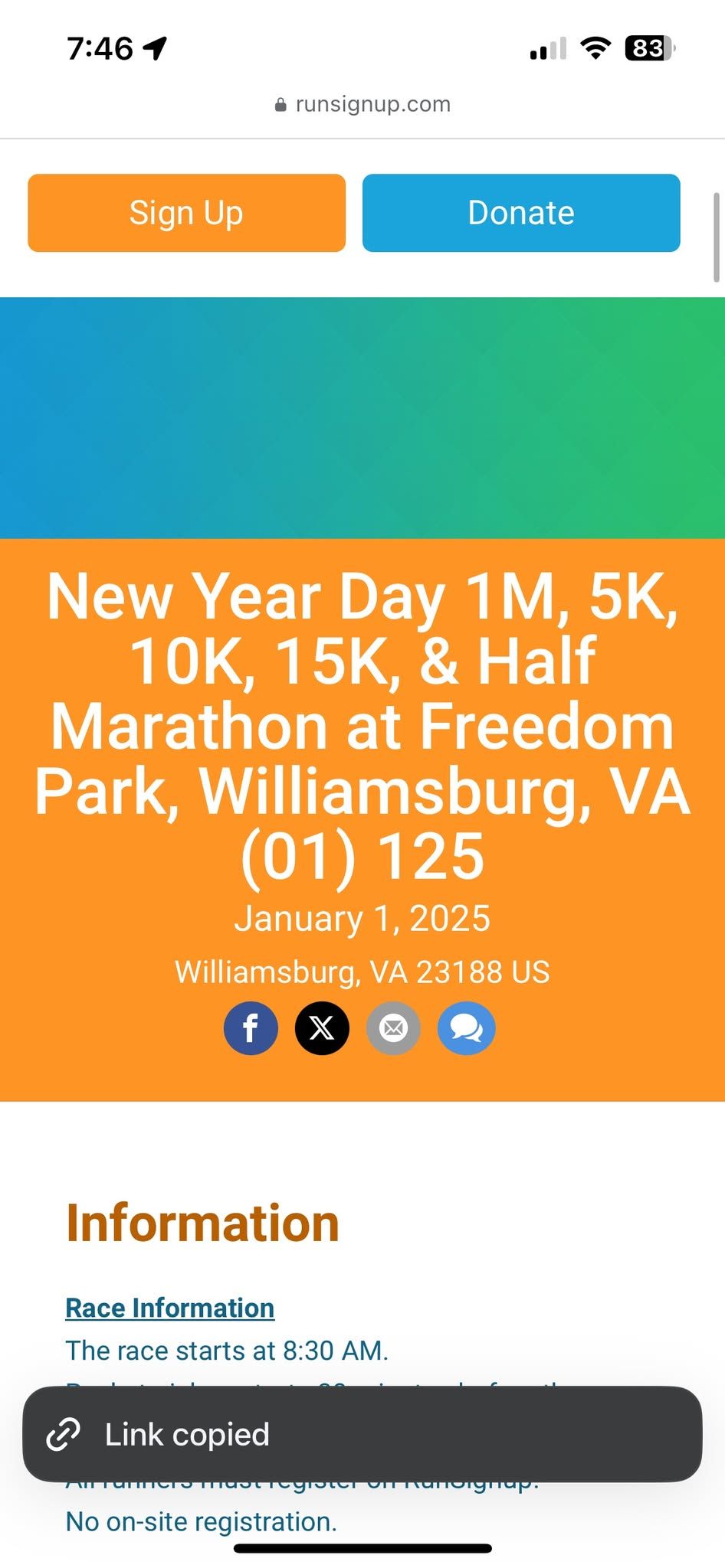 New Year Day 1M, 5K, 10K, 15K, & Half Marathon at Freedom Park, Williamsburg, VA