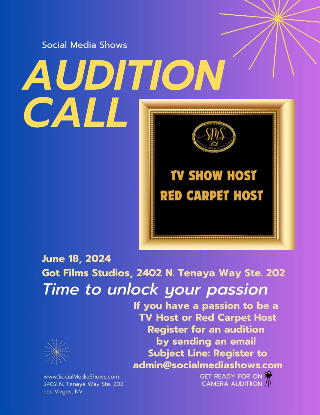 Audition Call for TV Hosting & Red Carpet Hosting