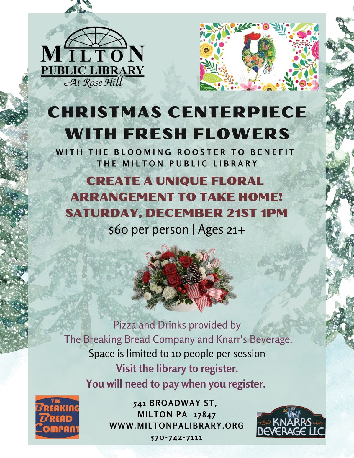 Christmas Centerpiece with Fresh Flowers: Milton Public Library Fundraiser