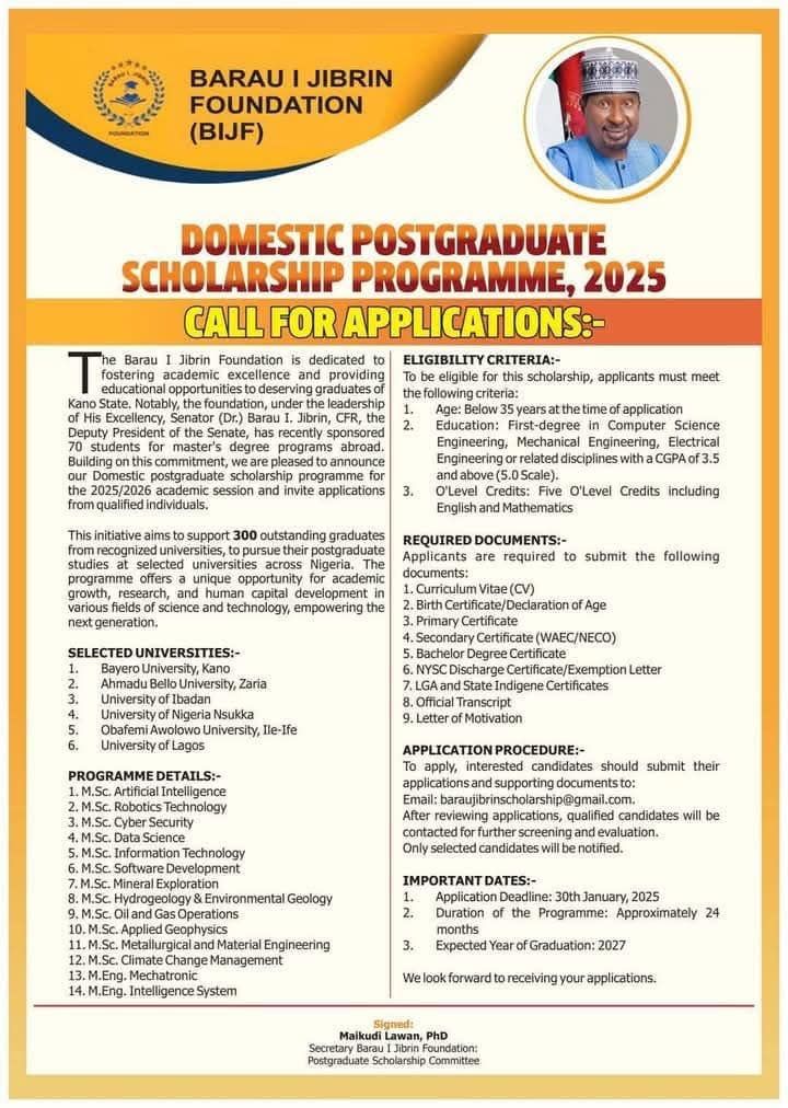 Domestic Postgraduate Scholarship Programme, 2025\/2026 Session