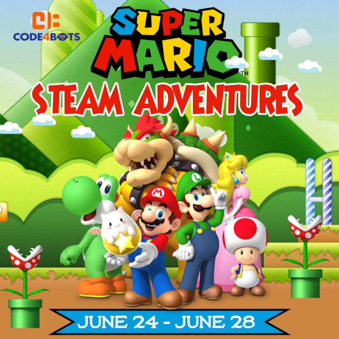 Code4Bots Super Mario STEAM Adventures  Half-Day Morning Summer Camp