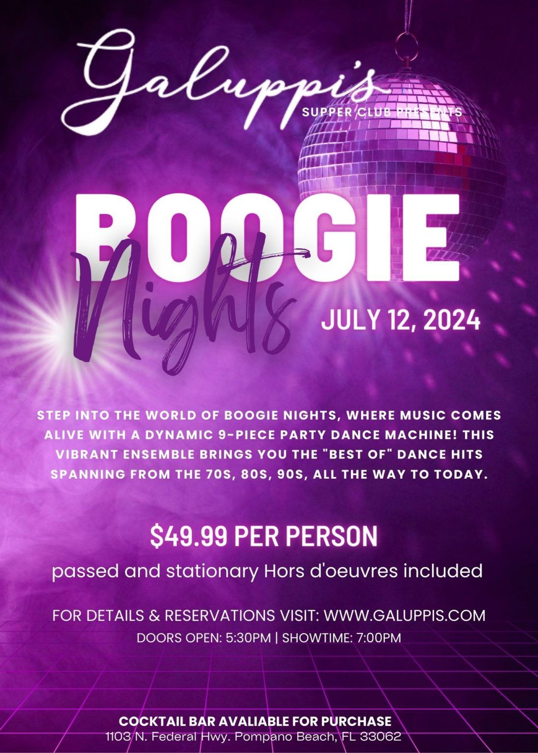Boogie Nights Cocktail Party on The Deck @ Galuppi's Friday July 12