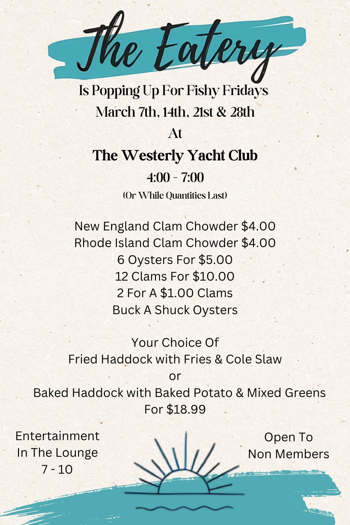 Pop Up Fish & Chip Fridays at The Westerly Yacht Club