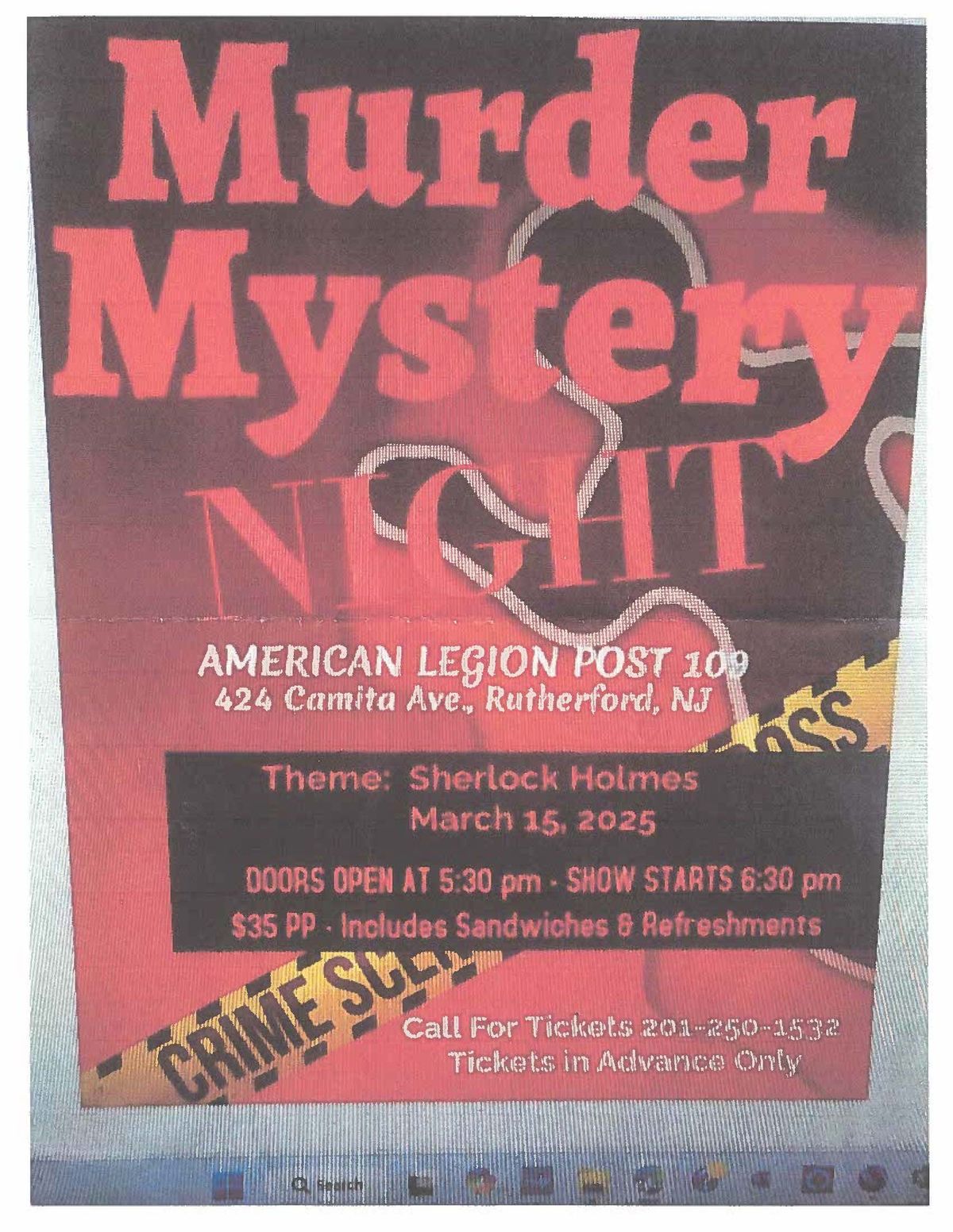 American Legion Murder Mystery Night Fundraiser - Friday Night March 15, 2025 - Doors Open at 5:30