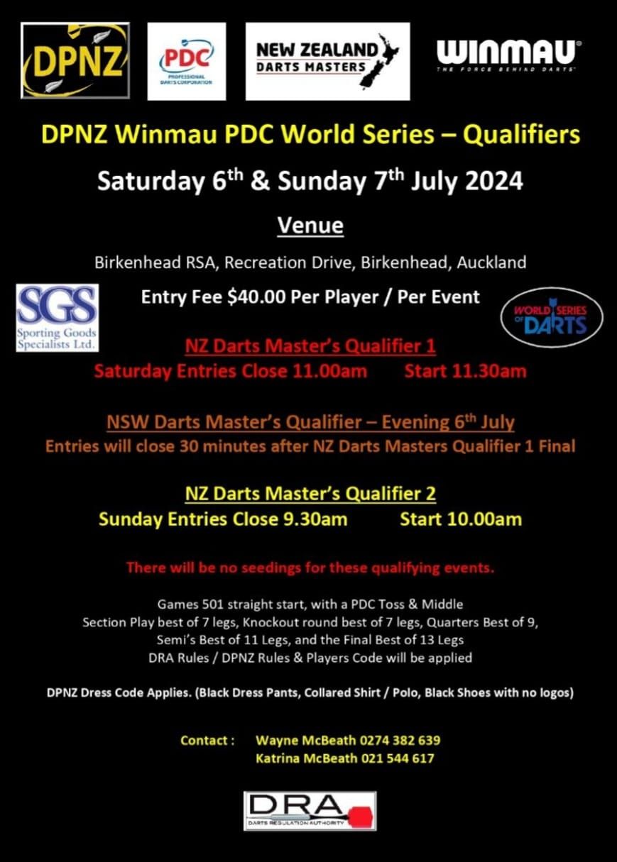 DPNZ Winmau NZ Dart Masters Qualifiers 1 & 2