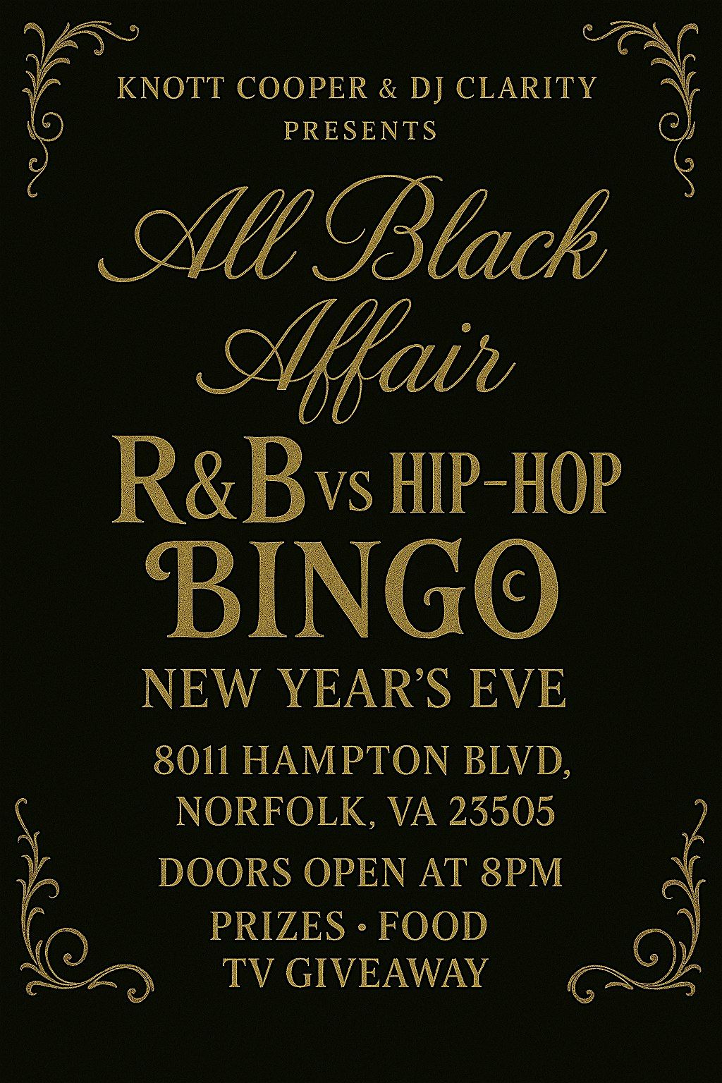 New Year's Eve R&B VS Hip-Hop Bingo All Black Affair