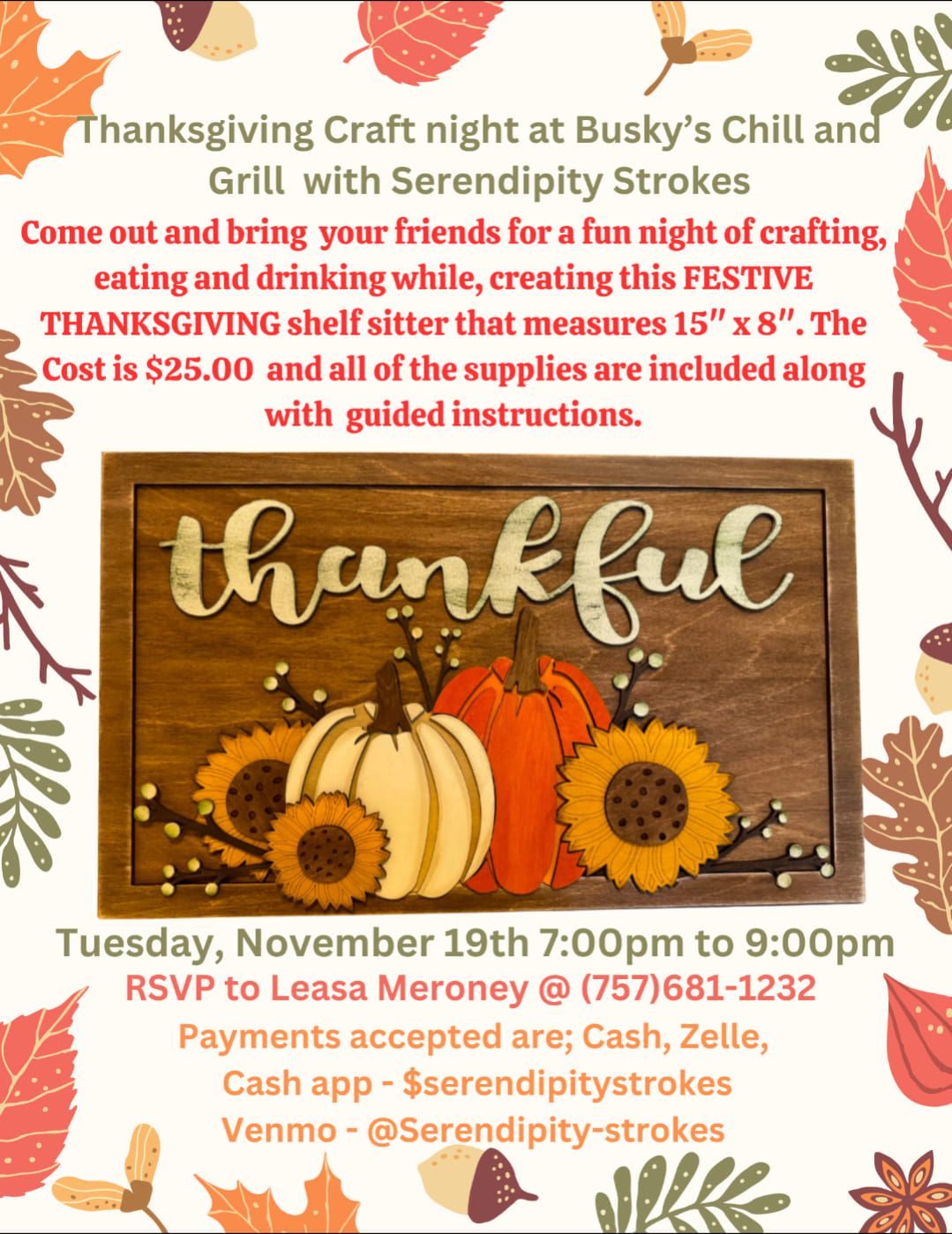 Thanksgiving theme craft night at Busky's Chill & Grill with Serendipity Strokes 