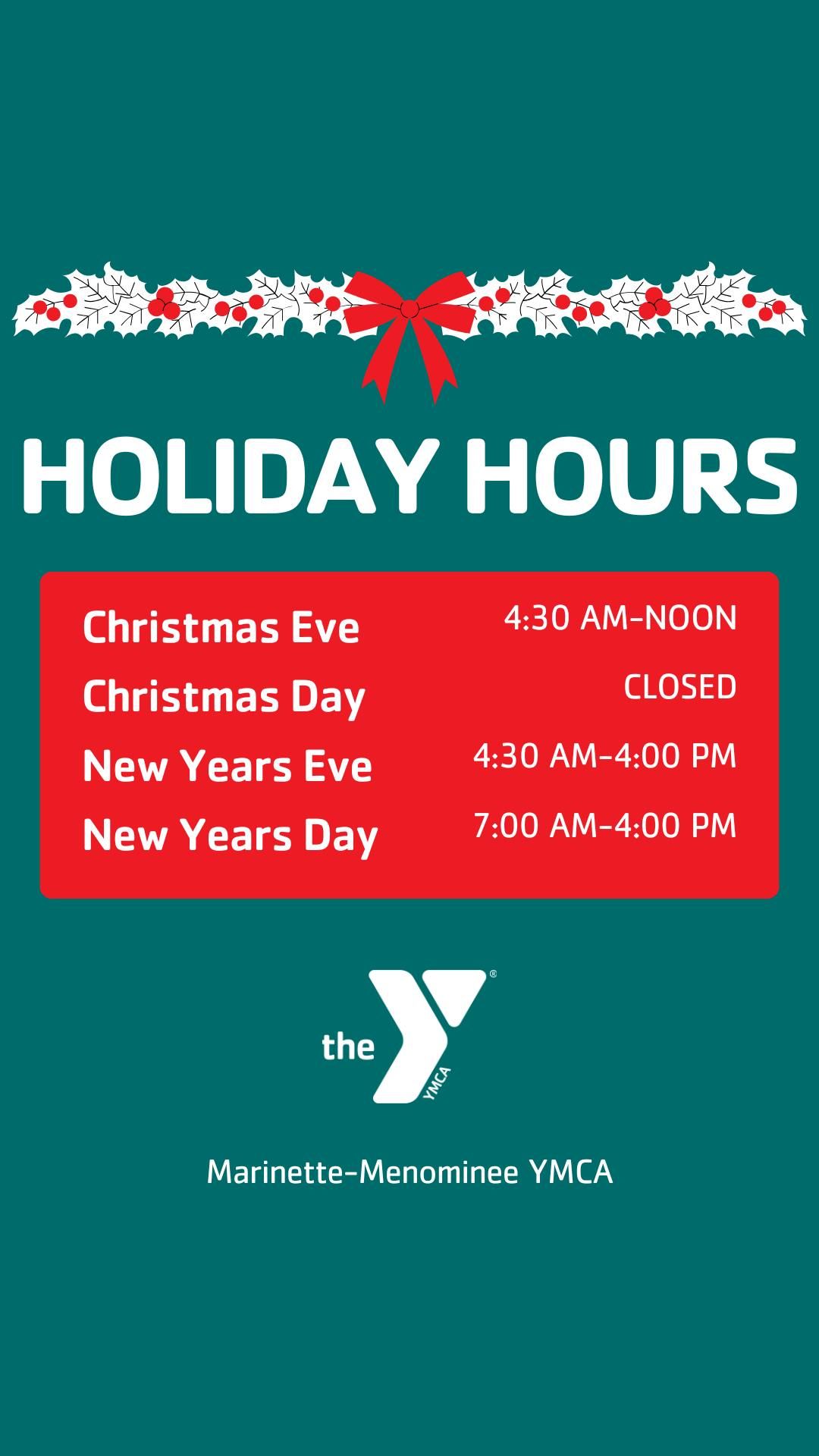 YMCA Holiday Hours | Christmas Day | CLOSED