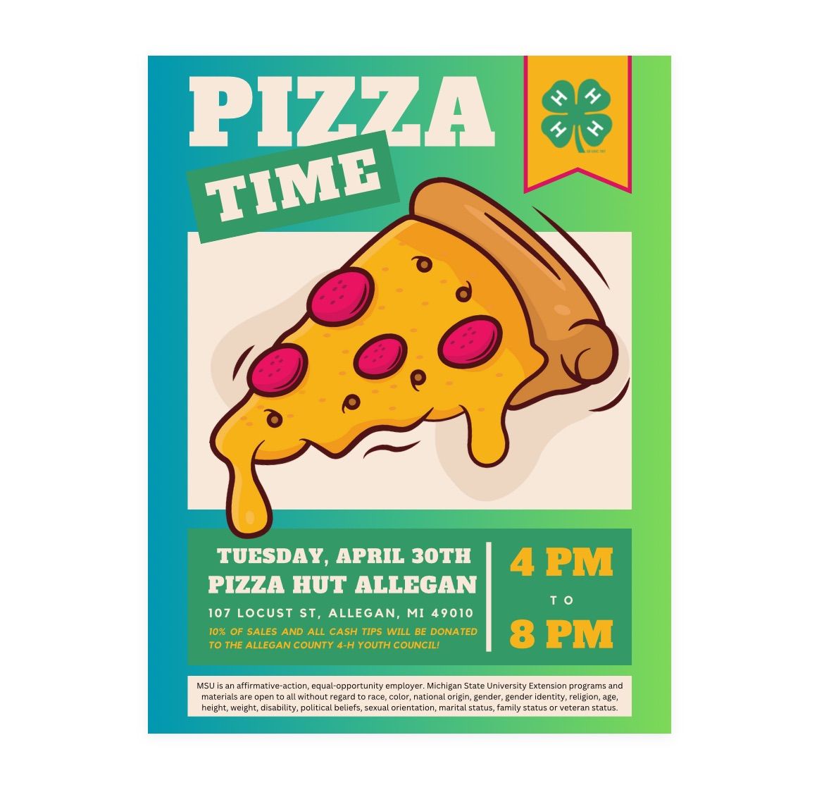 Allegan County 4-H Youth Council Pizza Hut Fundraiser