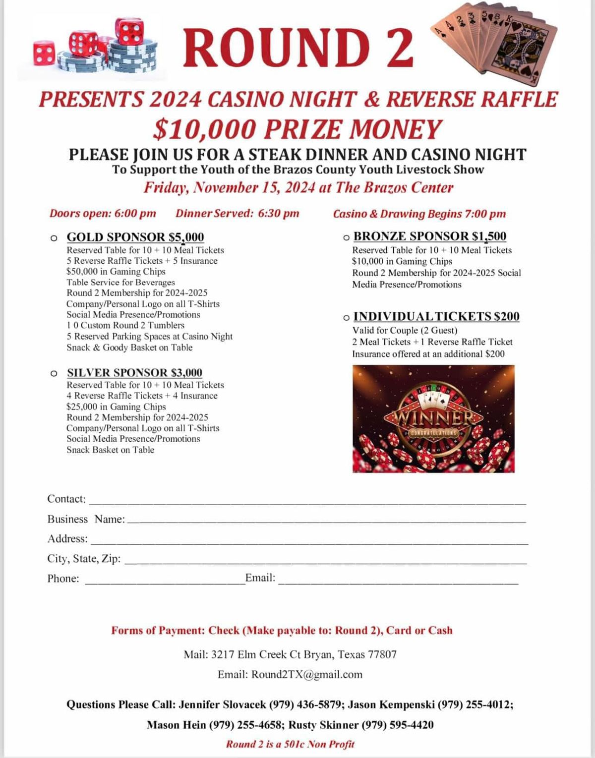 Casino Night & Steak Dinner Fundraiser