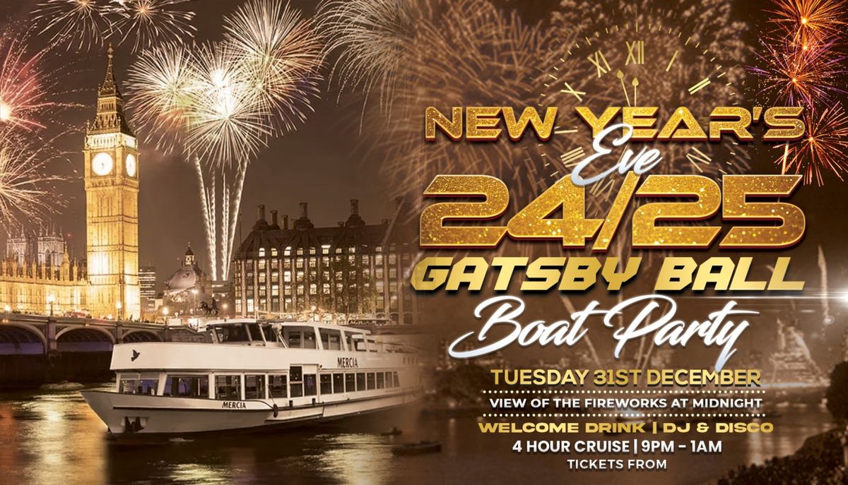 New Years Eve London Fireworks View Thames Boat Party - Gatsby Ball