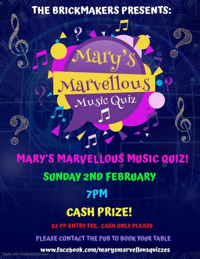 Mary's Music Quiz at The Brickmakers 