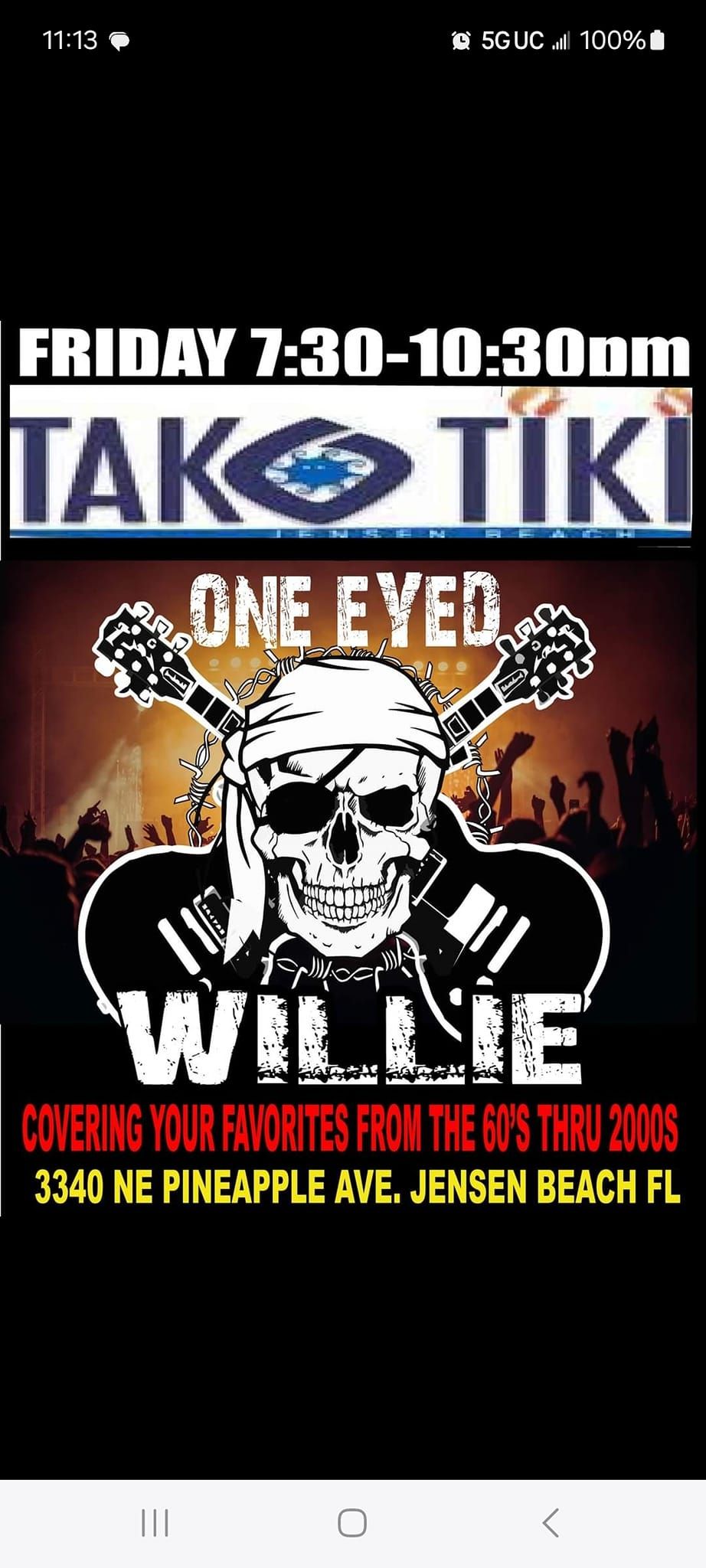 One Eyed Willie returns to Tako Tiki