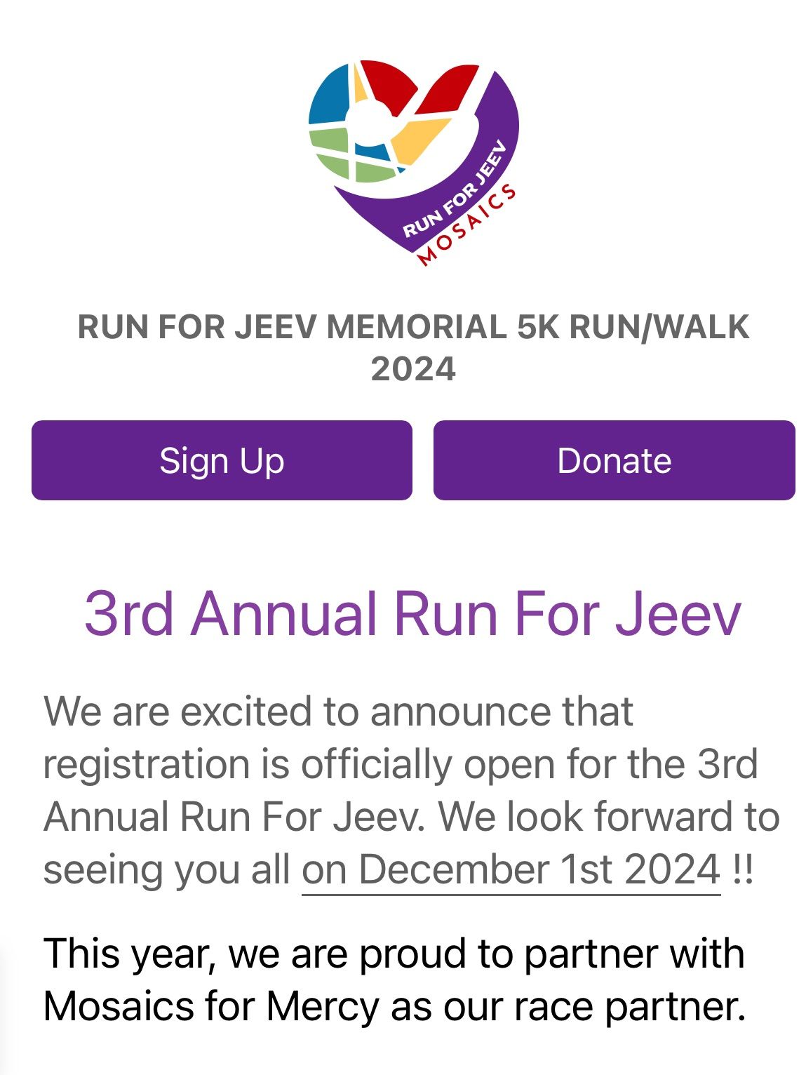 3rd Annual Run for Jeev 5K 