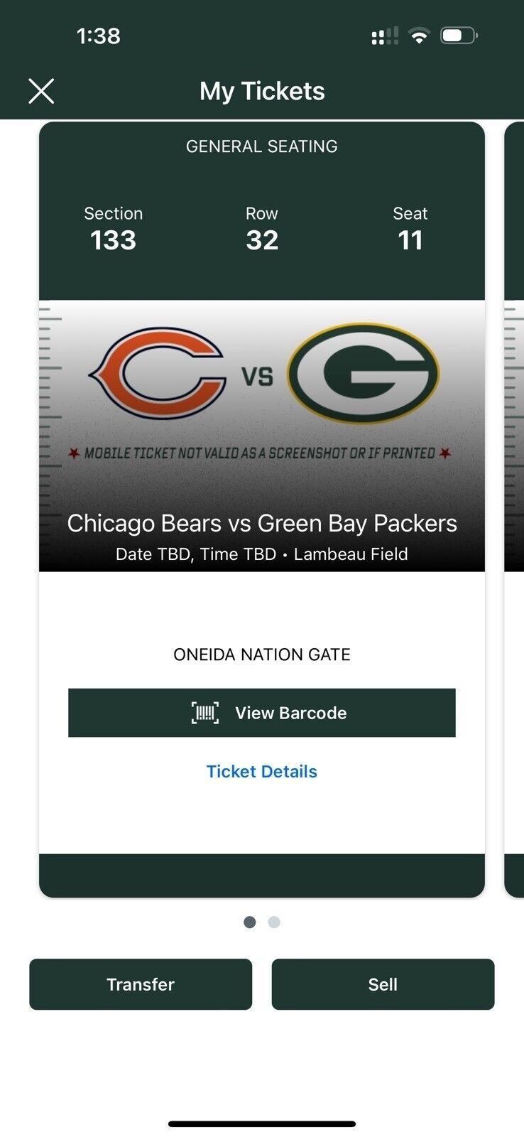 Green Bay Packers vs. Chicago Bears (Date: TBD)