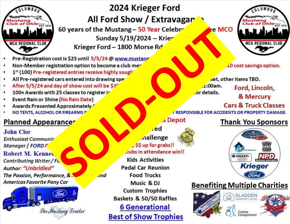 2024 Krieger Ford All Mustang & Ford Show (50-year club celebration) SHOW SPACES ARE SOLD-OUT