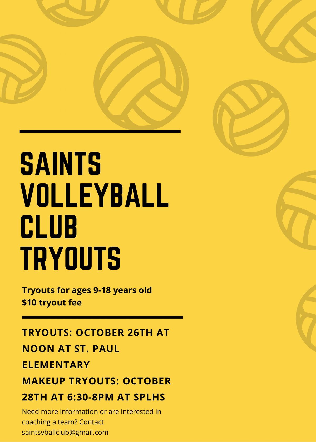 Saints VB Club tryouts 