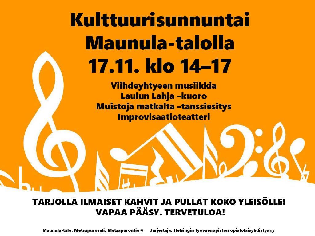 Kulttuurisunnuntai Maunula-talolla 17.11.