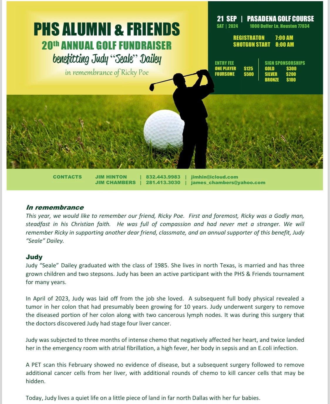 20th Annual PHS & Friends Golf Tournament 