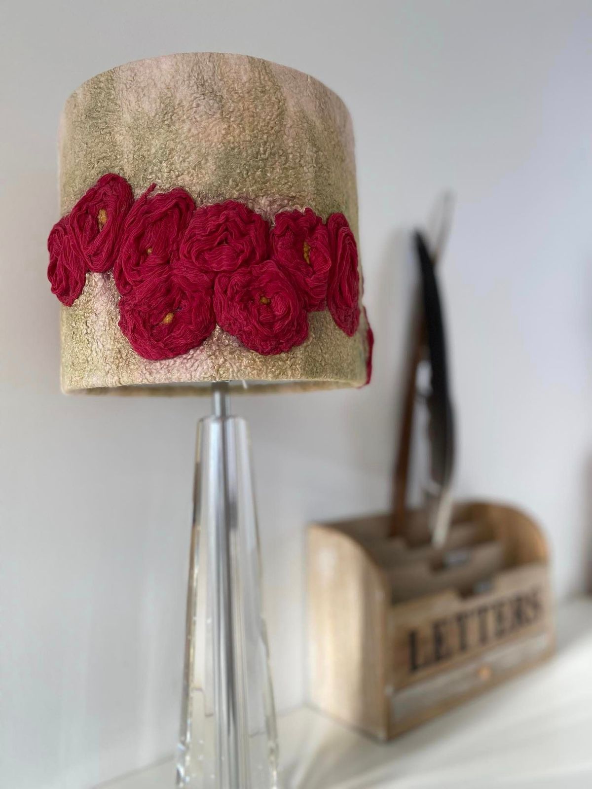  Silk Roses & Fibre Art. Wet-Felted Lampshade