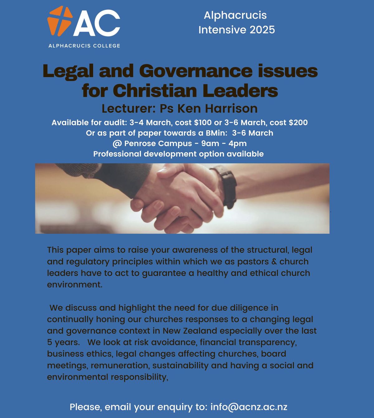 ACNZ INTENSIVE 2025: Legal and Governance issues for Christian Leaders