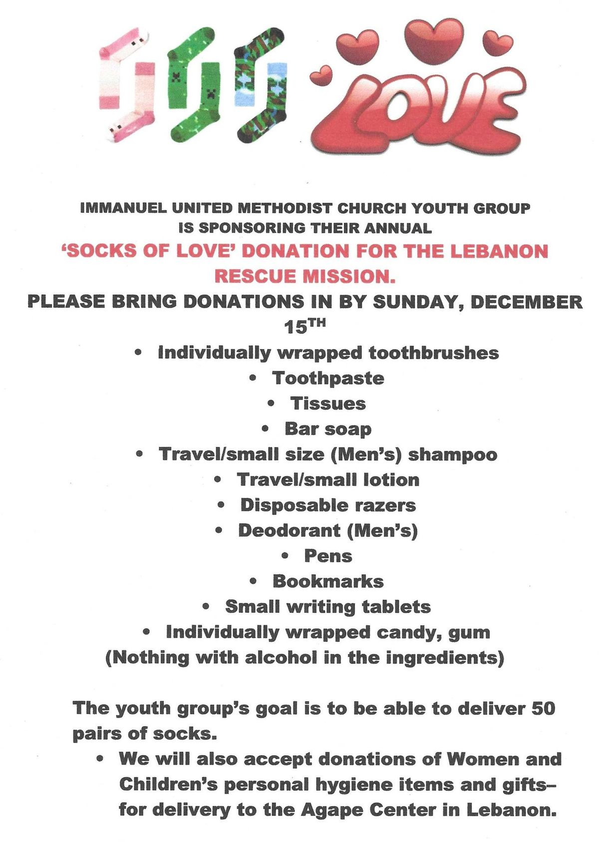 Socks of Love collection for Lebanon Rescue Mission