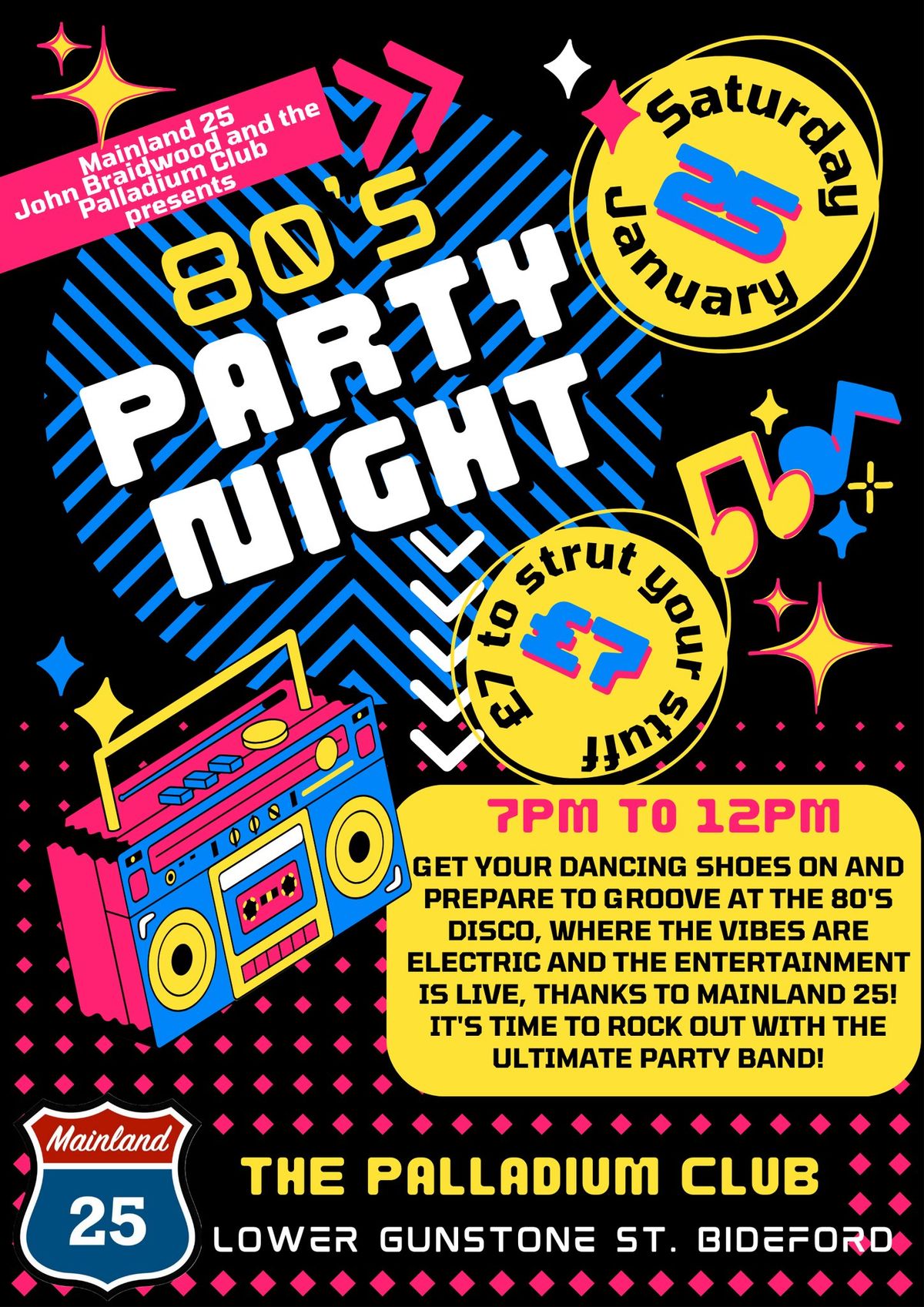 80s disco and live band Warning: May Cause Excessive Dancing! \u26a0\ufe0f