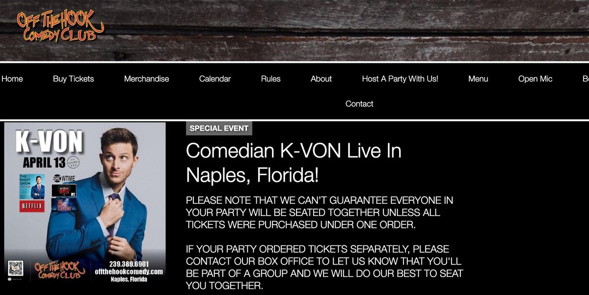 Comedian K-von in Naples, FL (10\/28-30) 7p