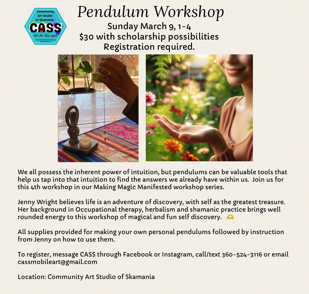 CASS Pendulum Workshop - Sunday March 9, 1-4 $30 Registration Required