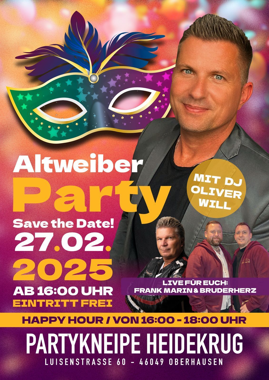 Altweiberparty im Heidekrug LIVE mit DJ Oliver Will, Bruderherz, Frank Marin  EINTRITT FREI       