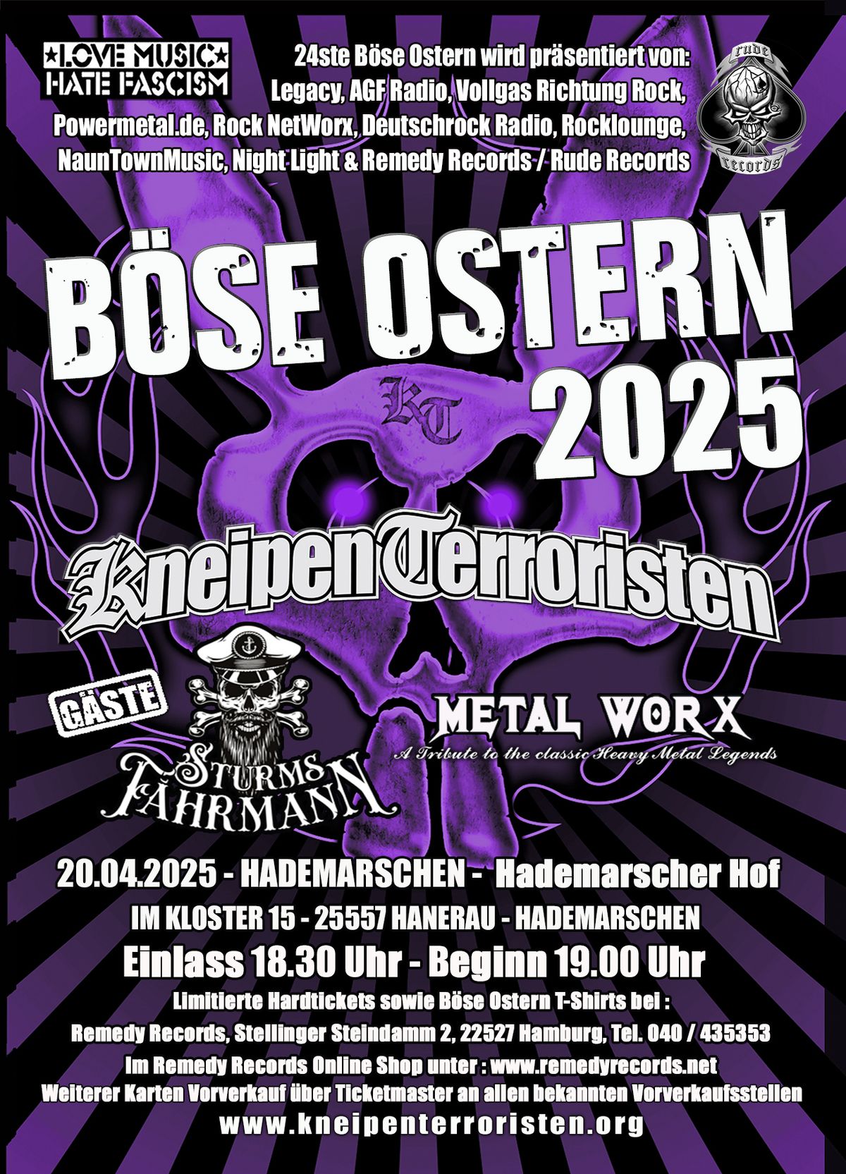 KneipenTerroristen - 24. B\u00f6se Ostern + G\u00e4ste : Metal Worx + Sturms F\u00e4hrmann - Live Hademarscher Hof