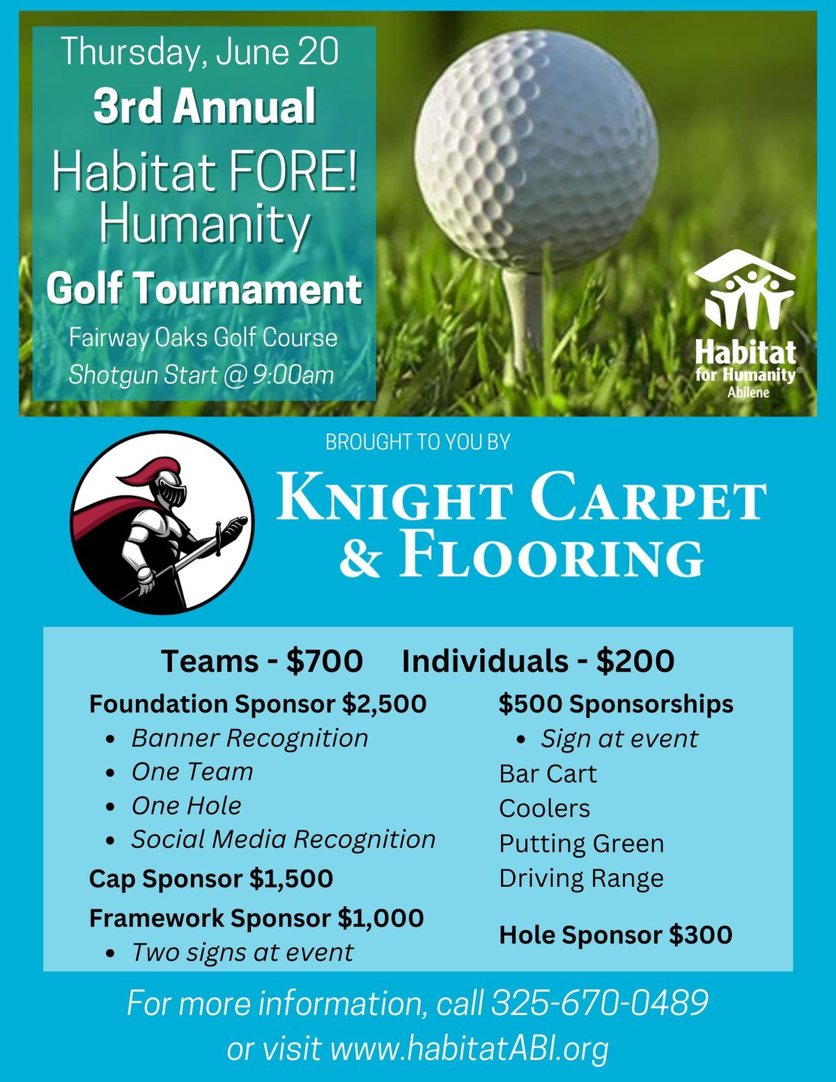 Habitat FORE! Humanity Golf Tournament brought to you by Knight Carpet & Flooring