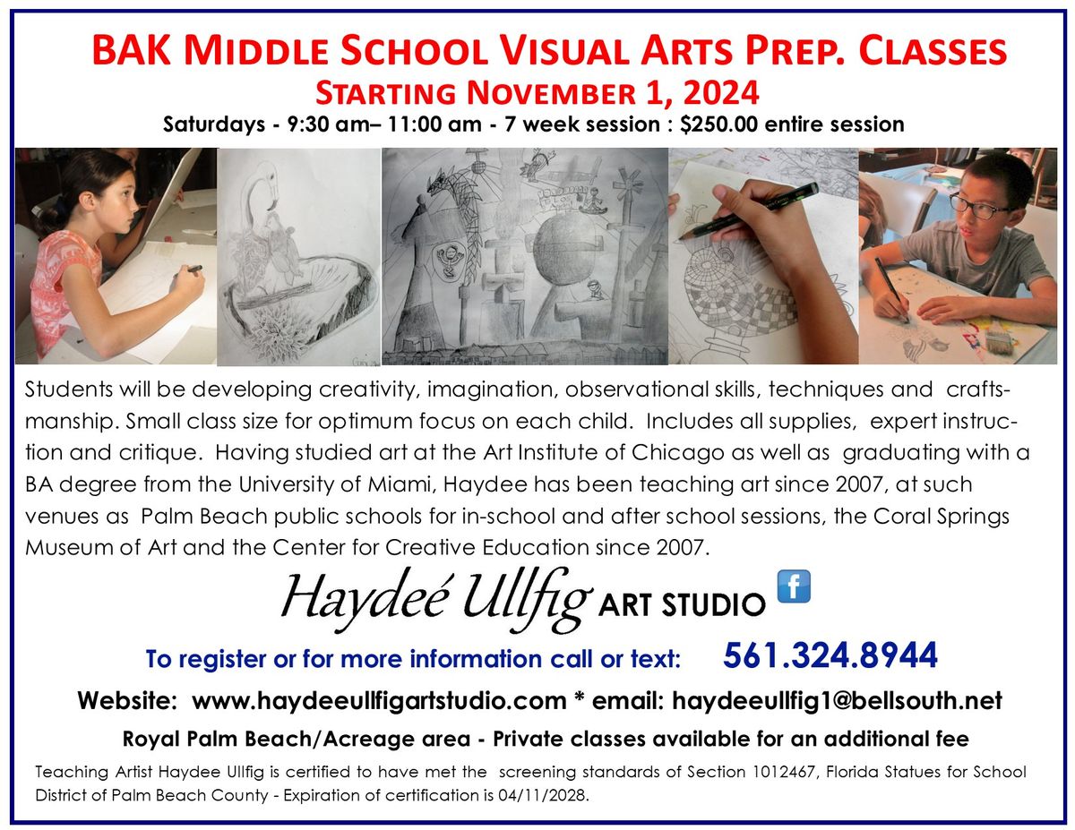 Visual Arts Audition Prep. classes 