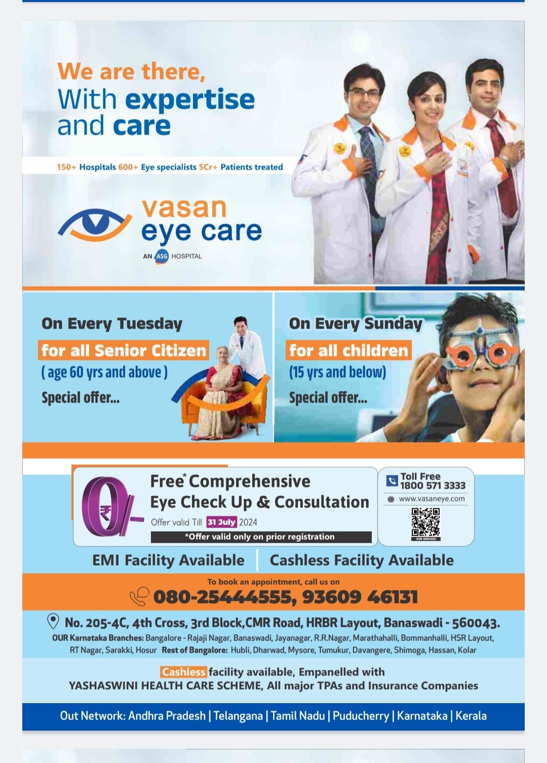 Free Eye Check-up and Consultation at Vasan Eye Care Hospital\/Banaswadi