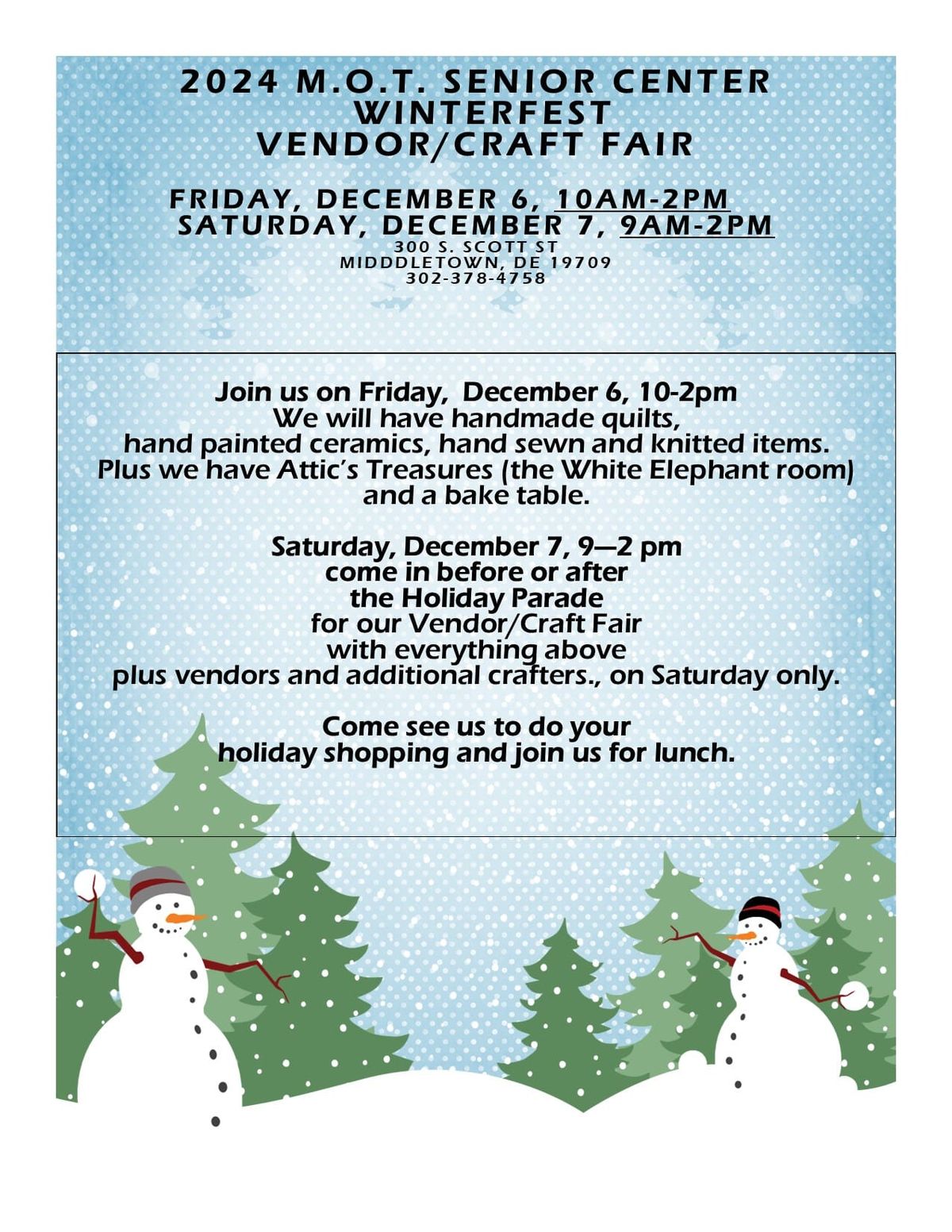 2024 M.O.T. Senior Center Winterfest Vendor\/ Craft Show