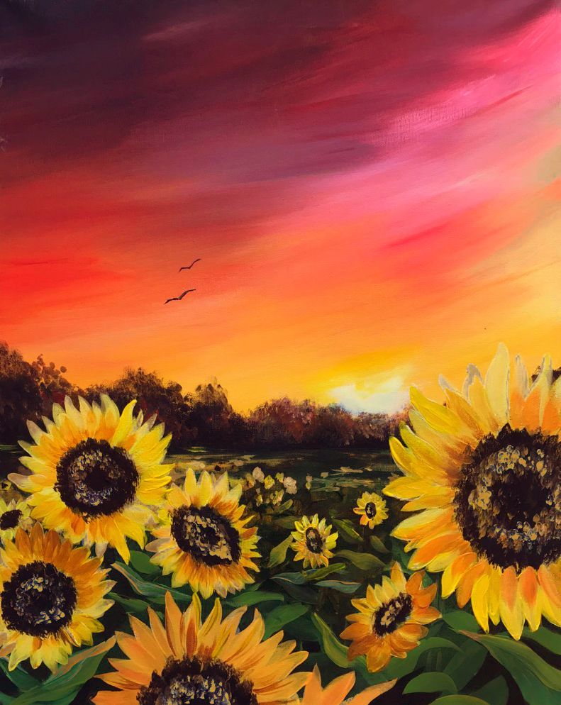 Join Brush Party to paint the gorgeous 'Sunflower Sunset' in Iffley, Oxford