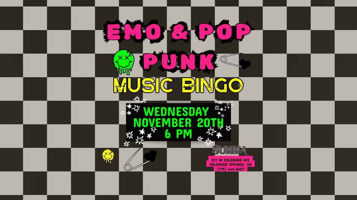 Emo & Pop Punk Music Bingo